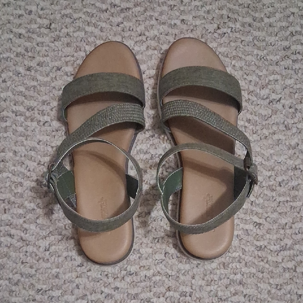 Natural Reflections Olive Green Double-Strap Ankle Sandals